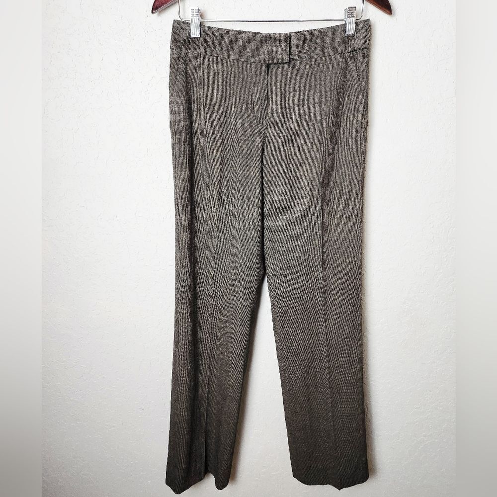 Escada Tweed Virgin Wool Straight Leg Pants Trousers Womens Black Tan Size 34